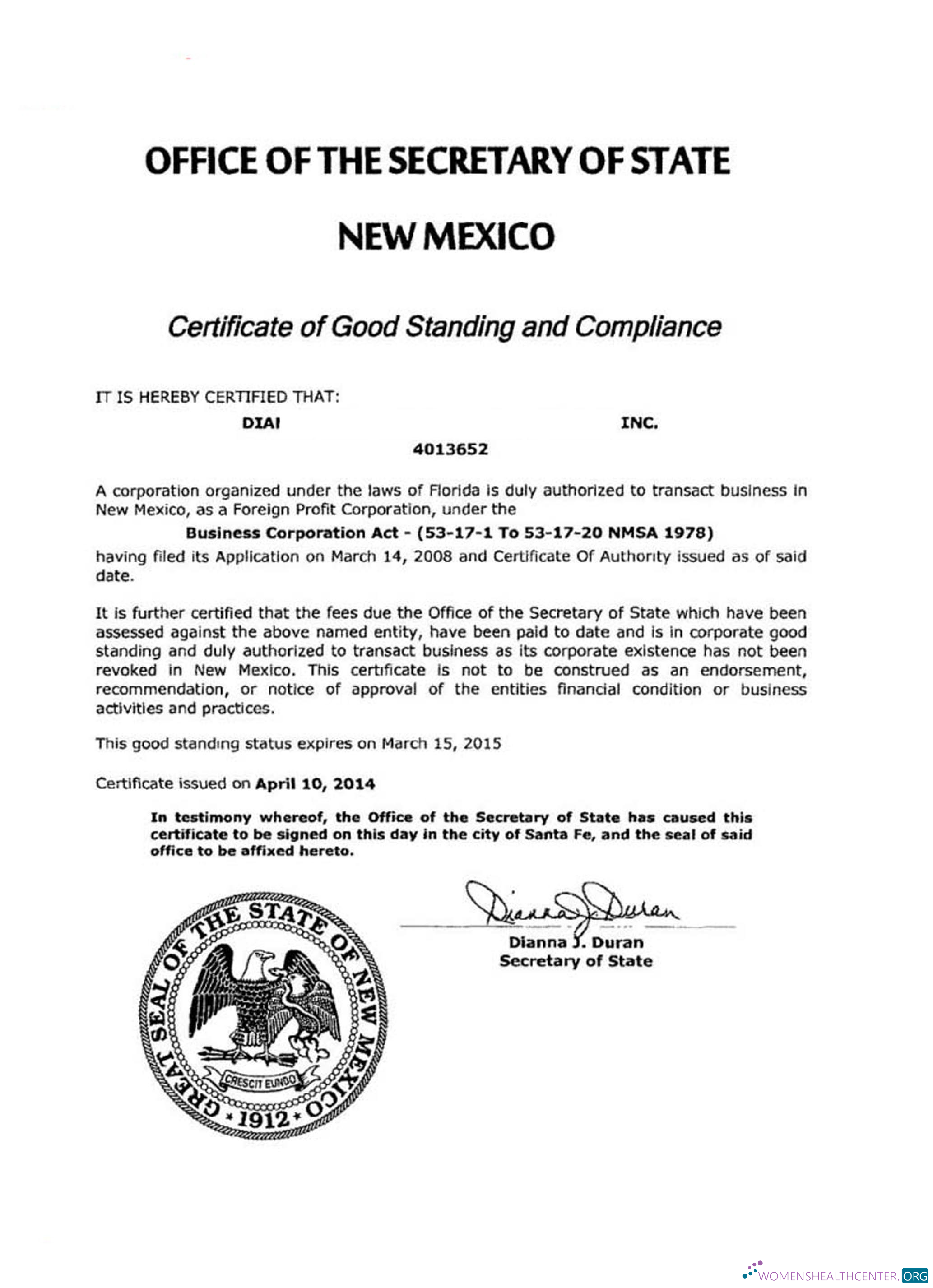 Download USA New Mexico certificate of good standing Photoshop template